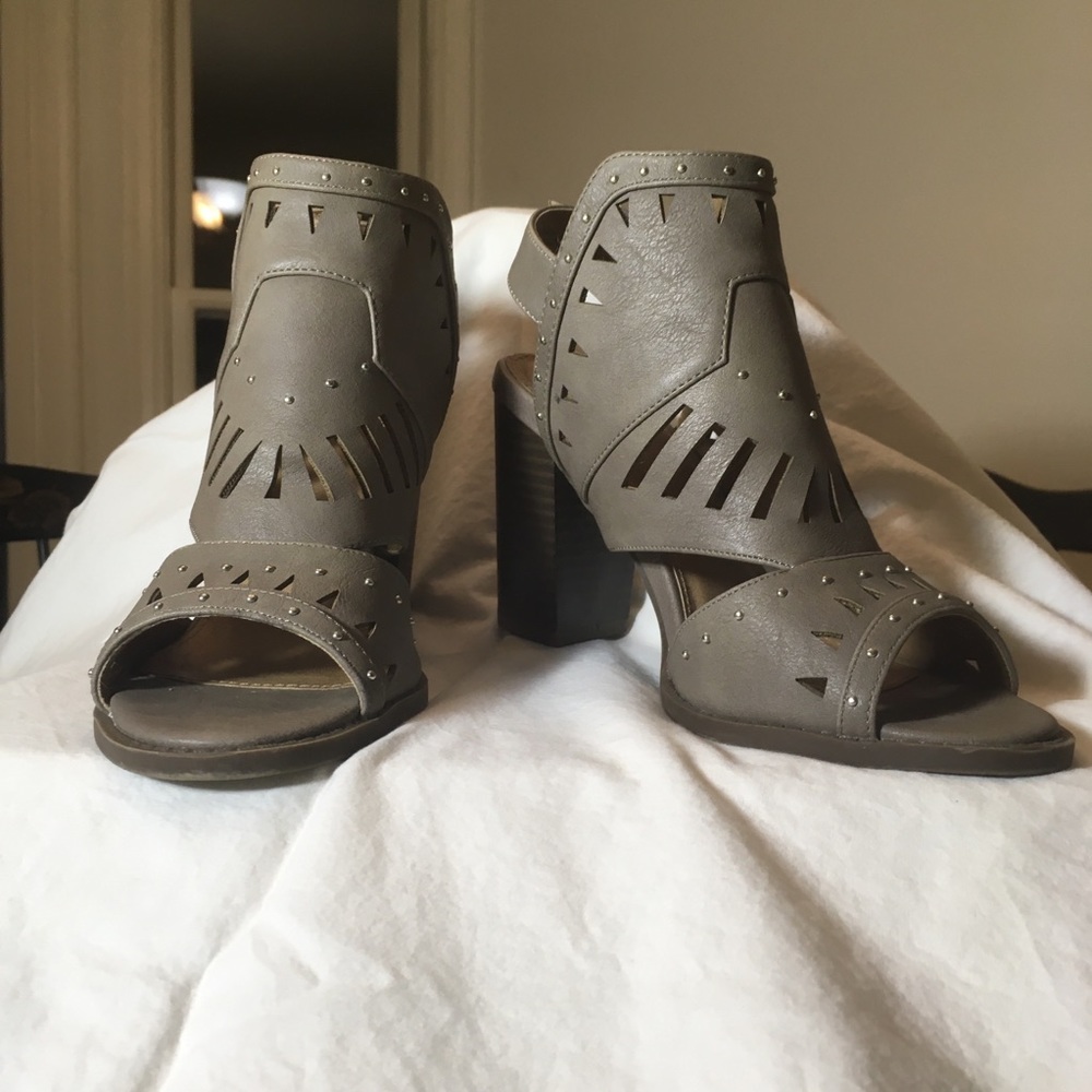 Taupe Chunky Heels with Studs